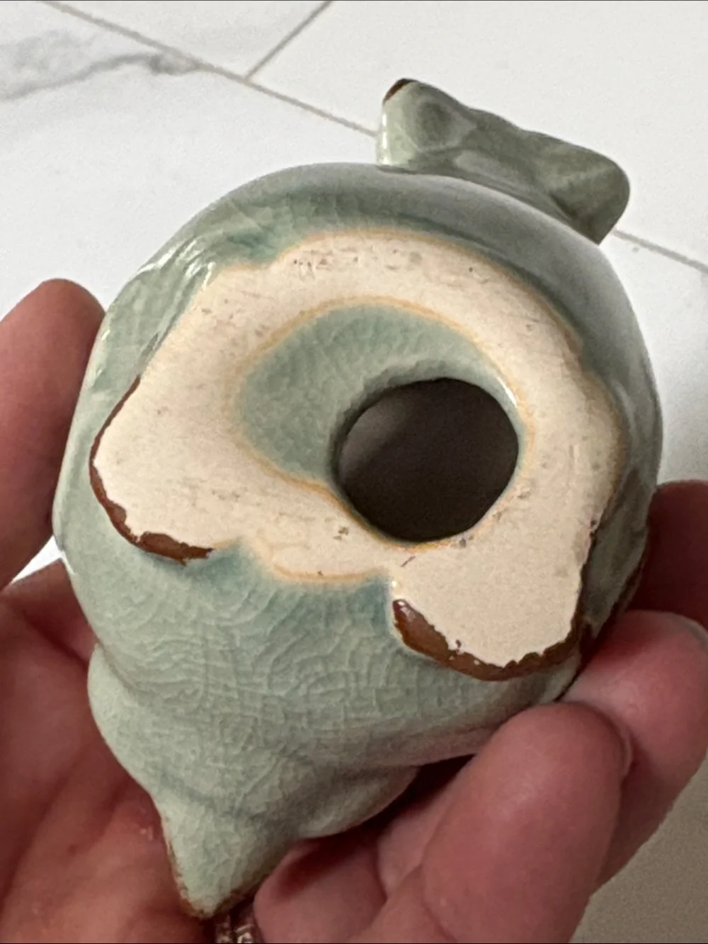 Ceramic Bird Figurine Pair in Pale Sage with Brown Accents